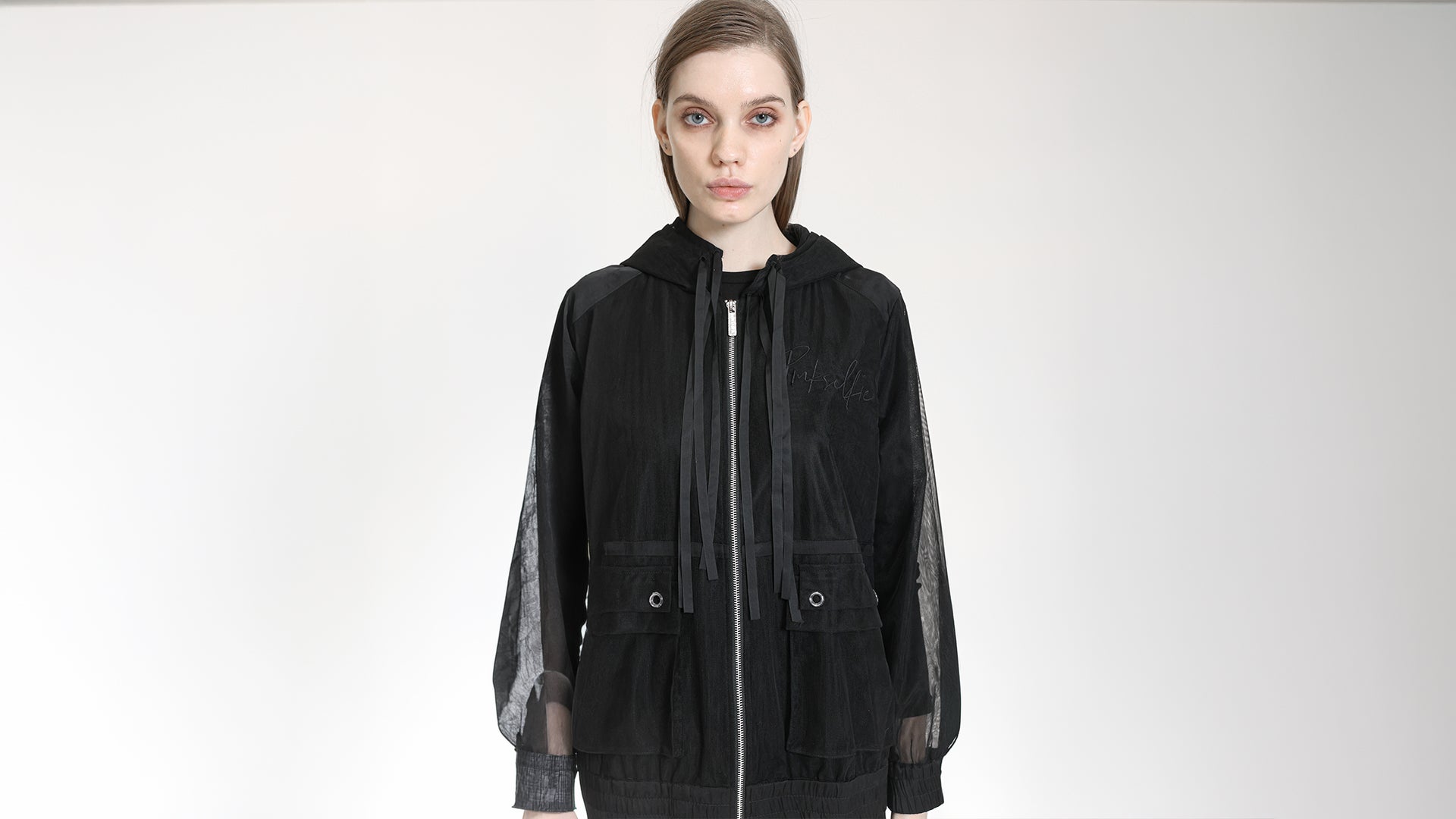 SHEER HOODED ZIP JACKET