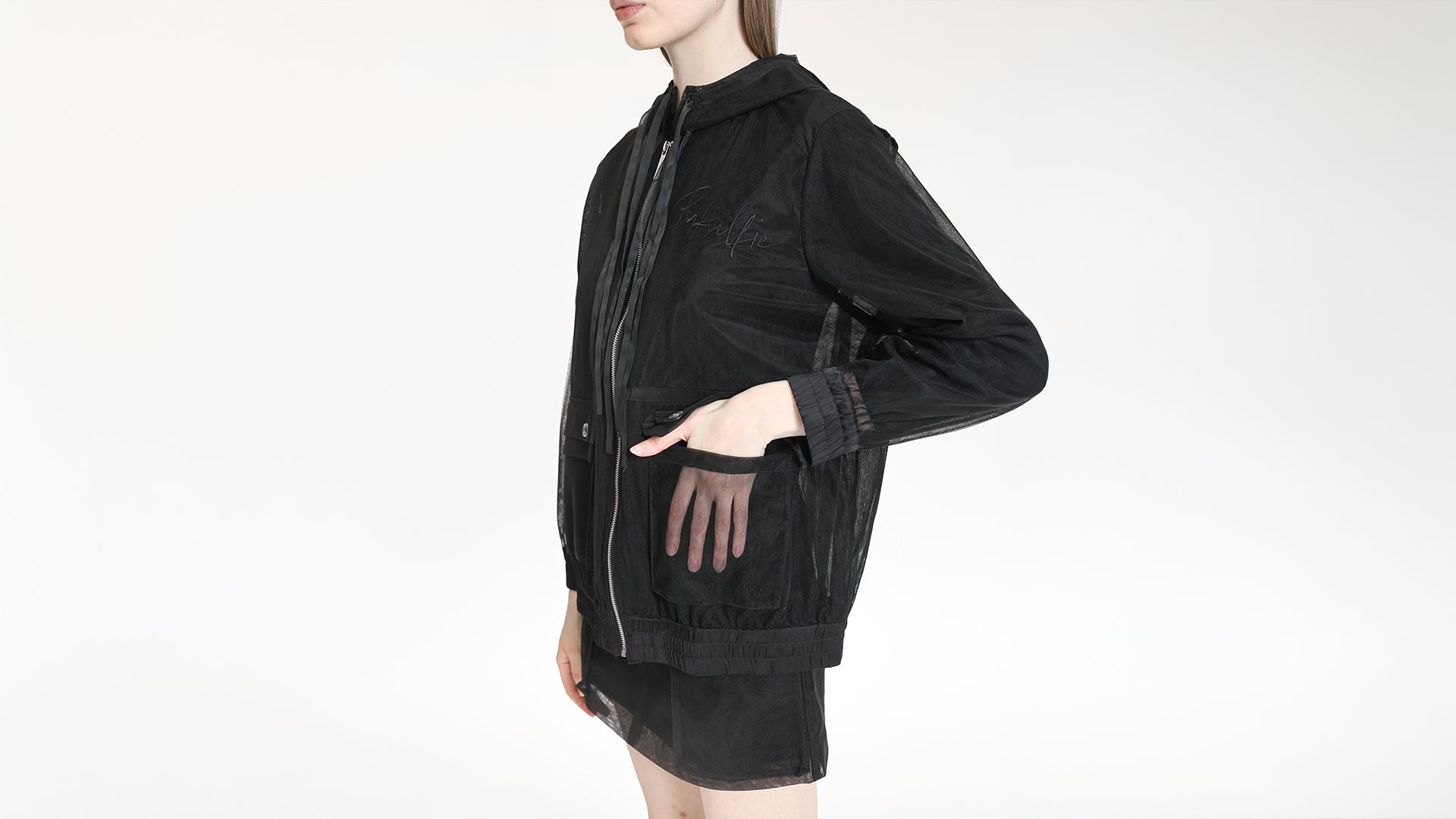 SHEER HOODED ZIP JACKET