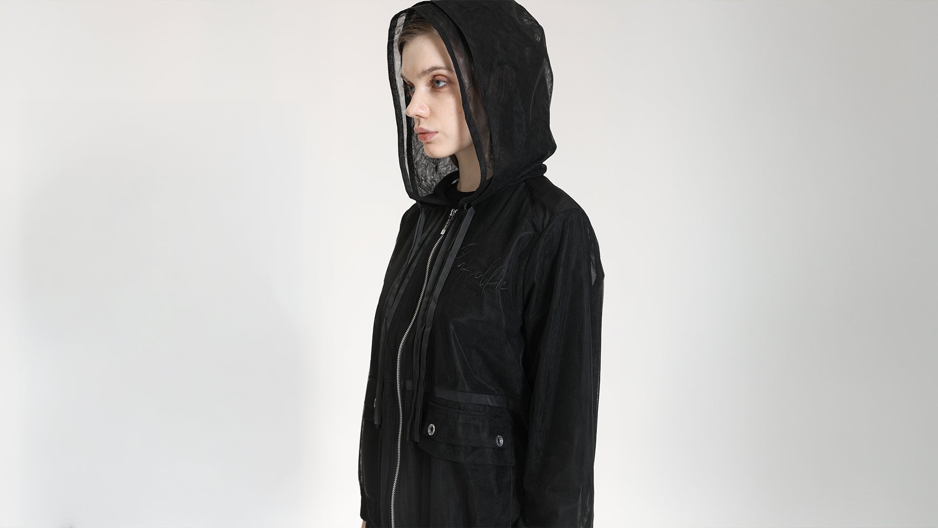 SHEER HOODED ZIP JACKET