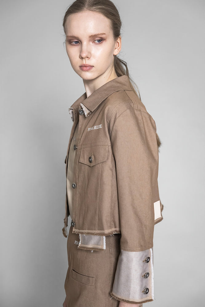 
                  
                    BROWN/BLUE DENIM STATEMENT SHORT JACKET
                  
                