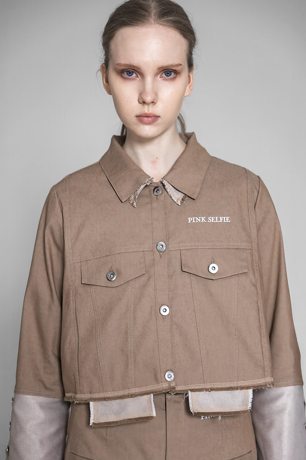 BROWN/BLUE DENIM STATEMENT SHORT JACKET
