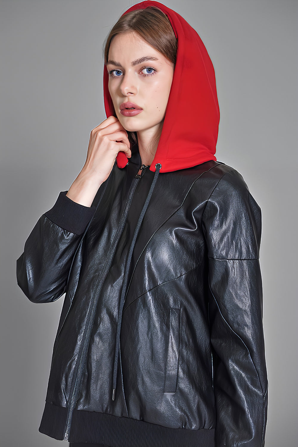 LEATHER HOODED JACKET