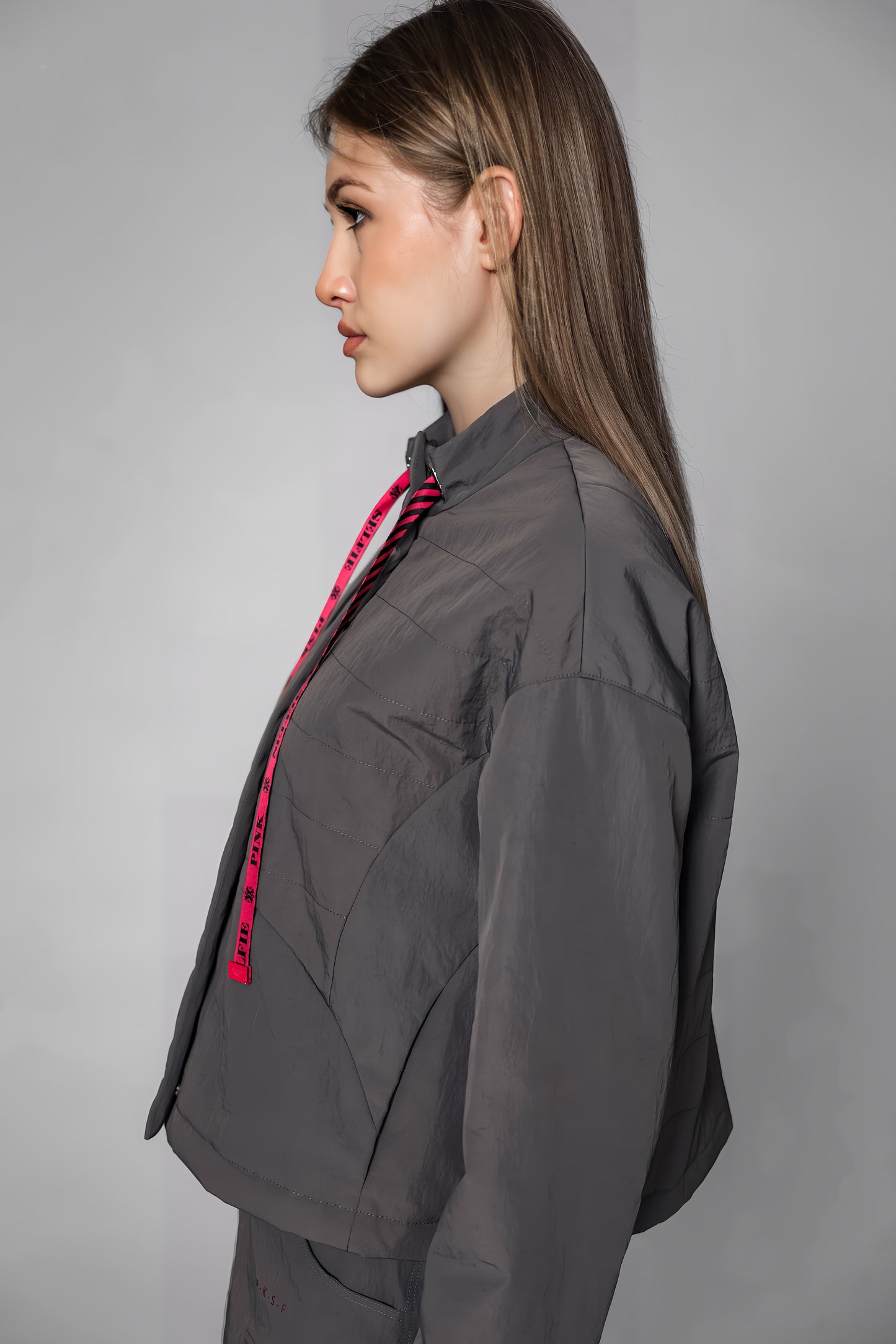 
                  
                    BLACK/GRAY TRENCH PADDED CROPPED JACKET
                  
                