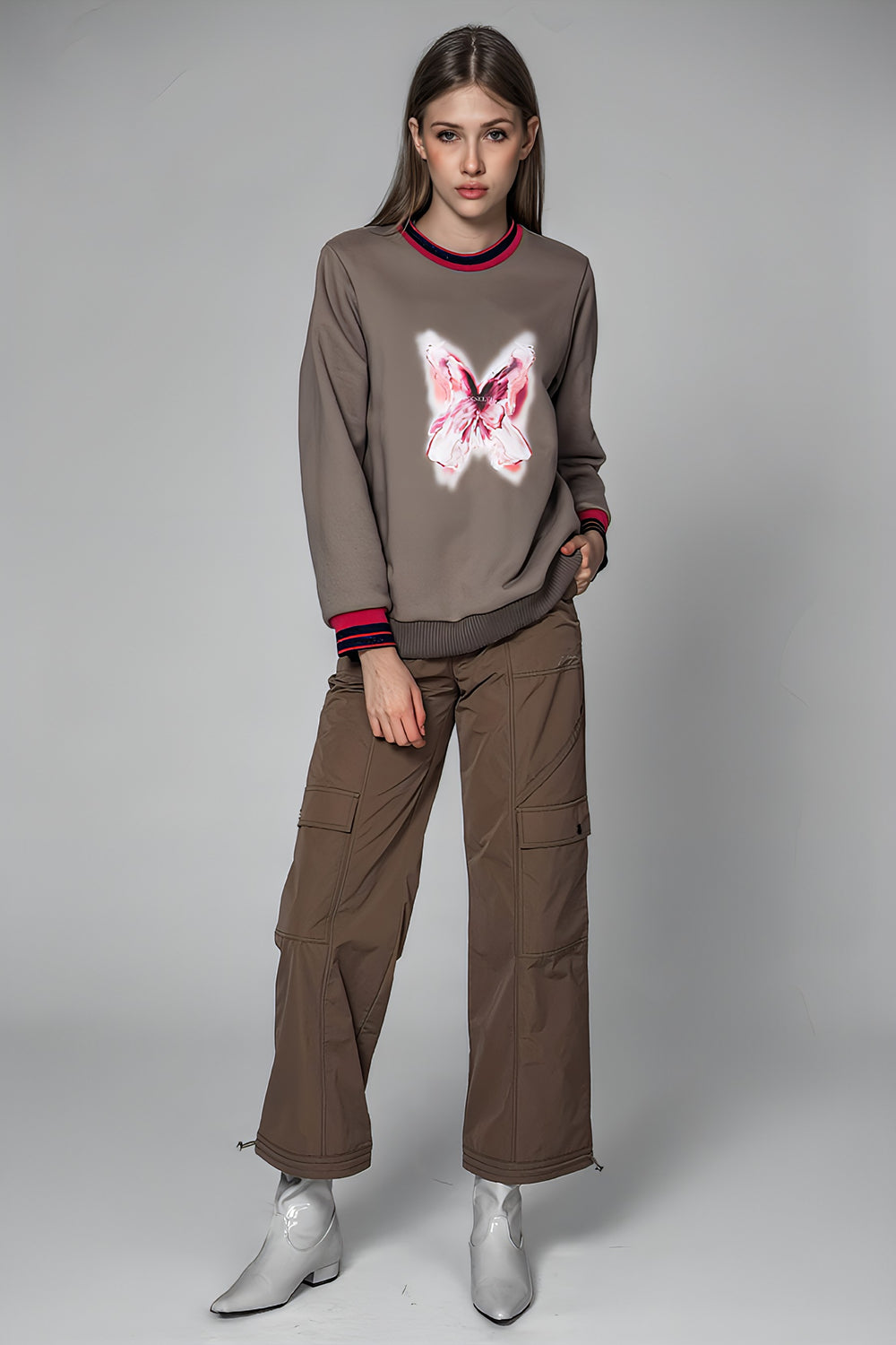 DARK BLUE/DESERT KHAKI COTTON LOGO EMBROIDERED PANTS