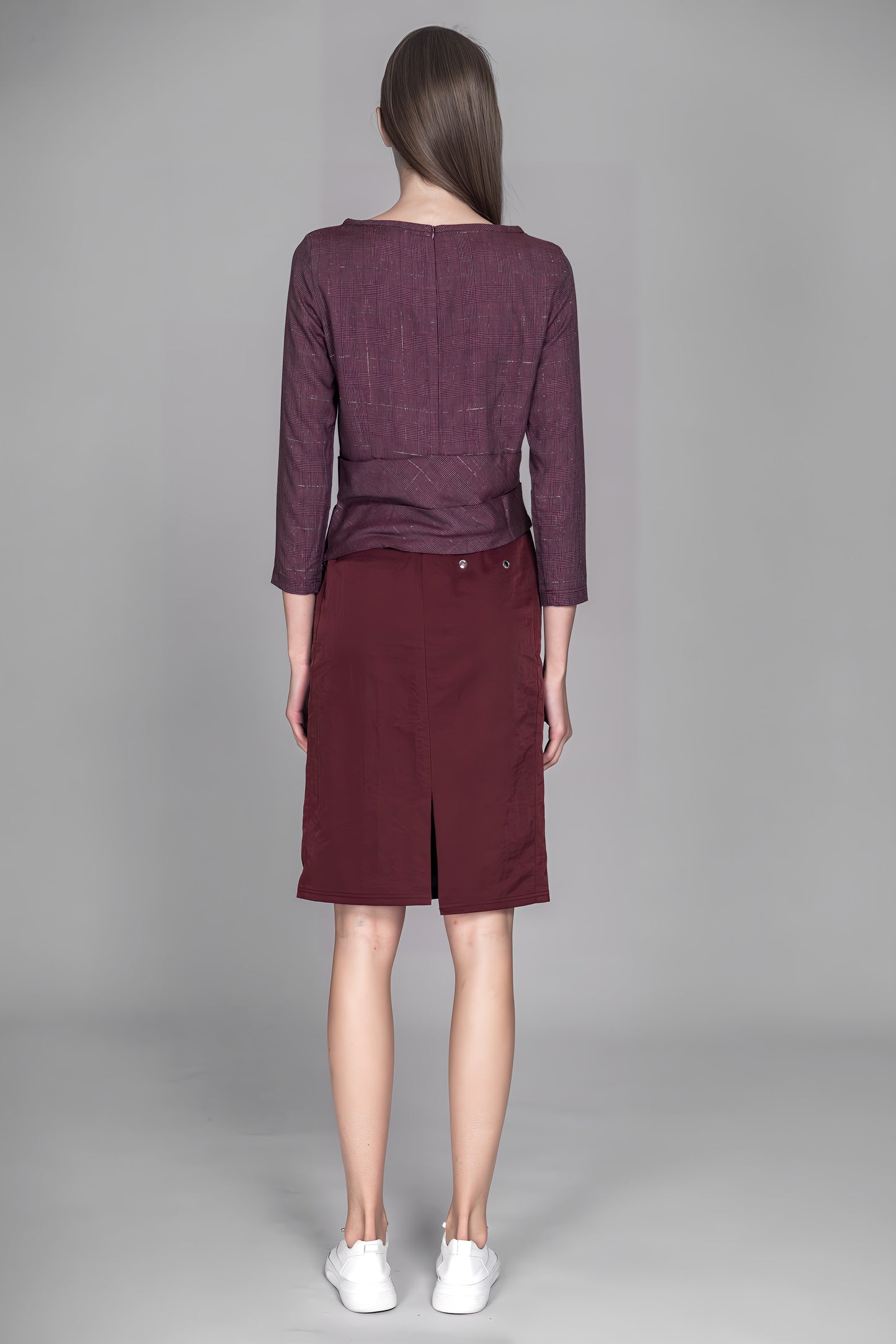 
                  
                    DARK RED / BLUE GRAY TRENCH PATCHWORK ASYMMETRICAL MID-LENGTH SKIRT
                  
                