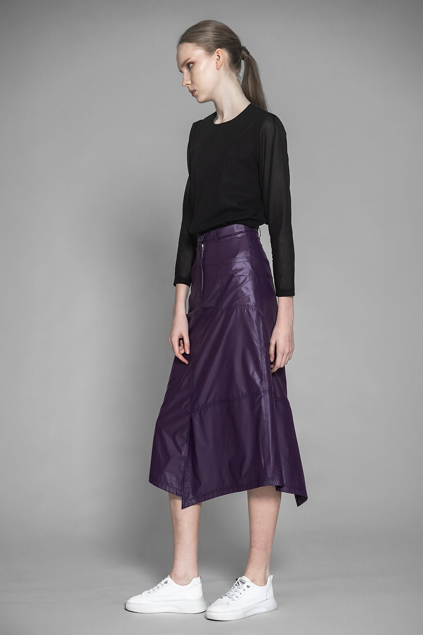 
                  
                    BRIGHT PURPLE / MATTE PURPLE / DARK BROWN TRENCH ASYMMETRICAL CASUAL LONG SKIRT
                  
                