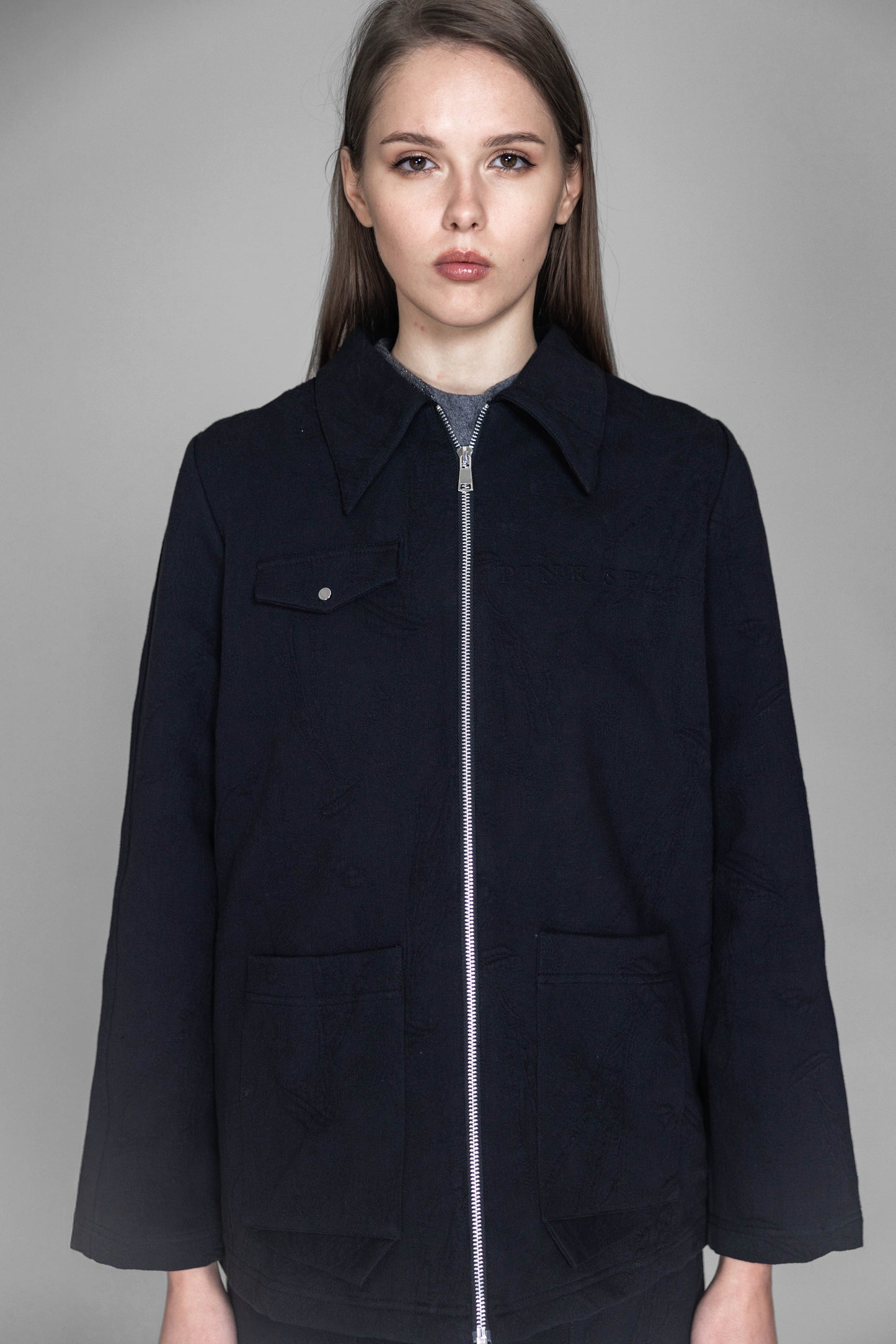 
                  
                    BLACK / BLUE / SKIN DENIM JACQUARD JACKET
                  
                