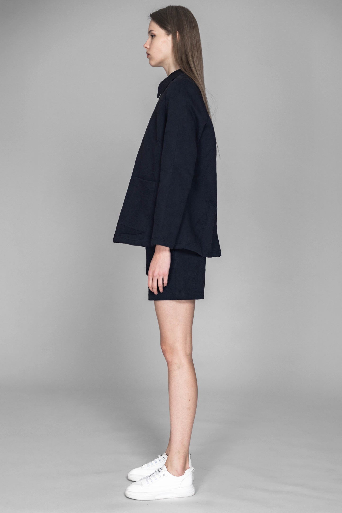 
                  
                    BLACK / BLUE / SKIN DENIM JACQUARD JACKET
                  
                