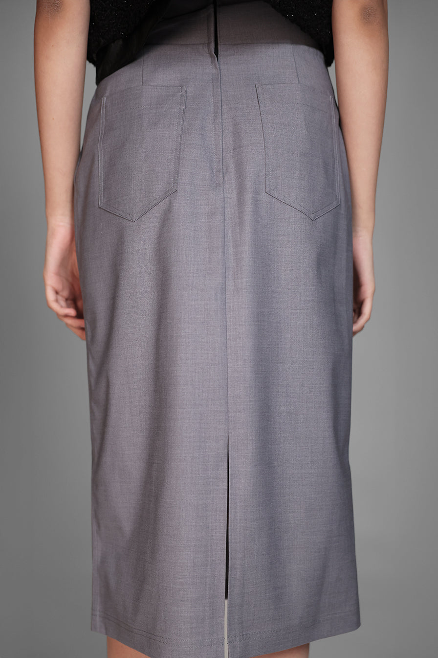 
                  
                    GREY / BLUE TAILORED TRENCH MID-LENGTH PENCIL SKIRT
                  
                