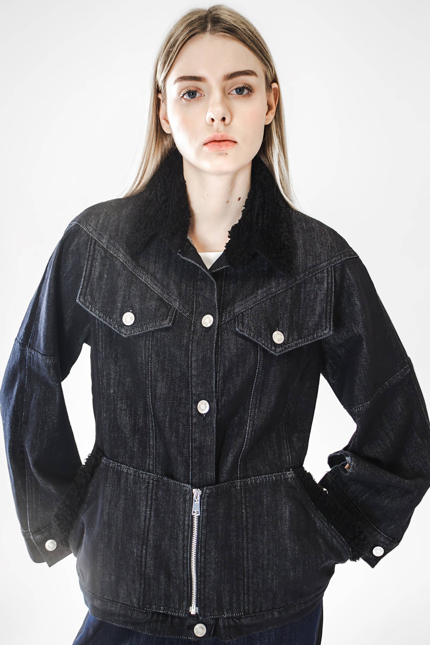 BLACK DENIM OVERSIZE LONG COAT