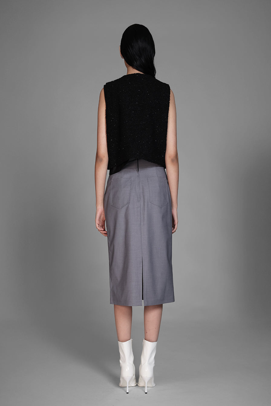 
                  
                    GREY / BLUE TAILORED TRENCH MID-LENGTH PENCIL SKIRT
                  
                