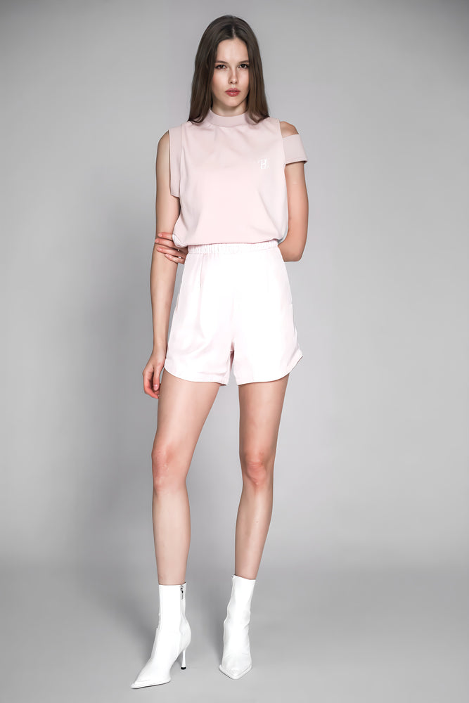 
                  
                    PINK COTTON COLOR-BLOCK LOGO PRINT ASYMMETRICAL TOP
                  
                