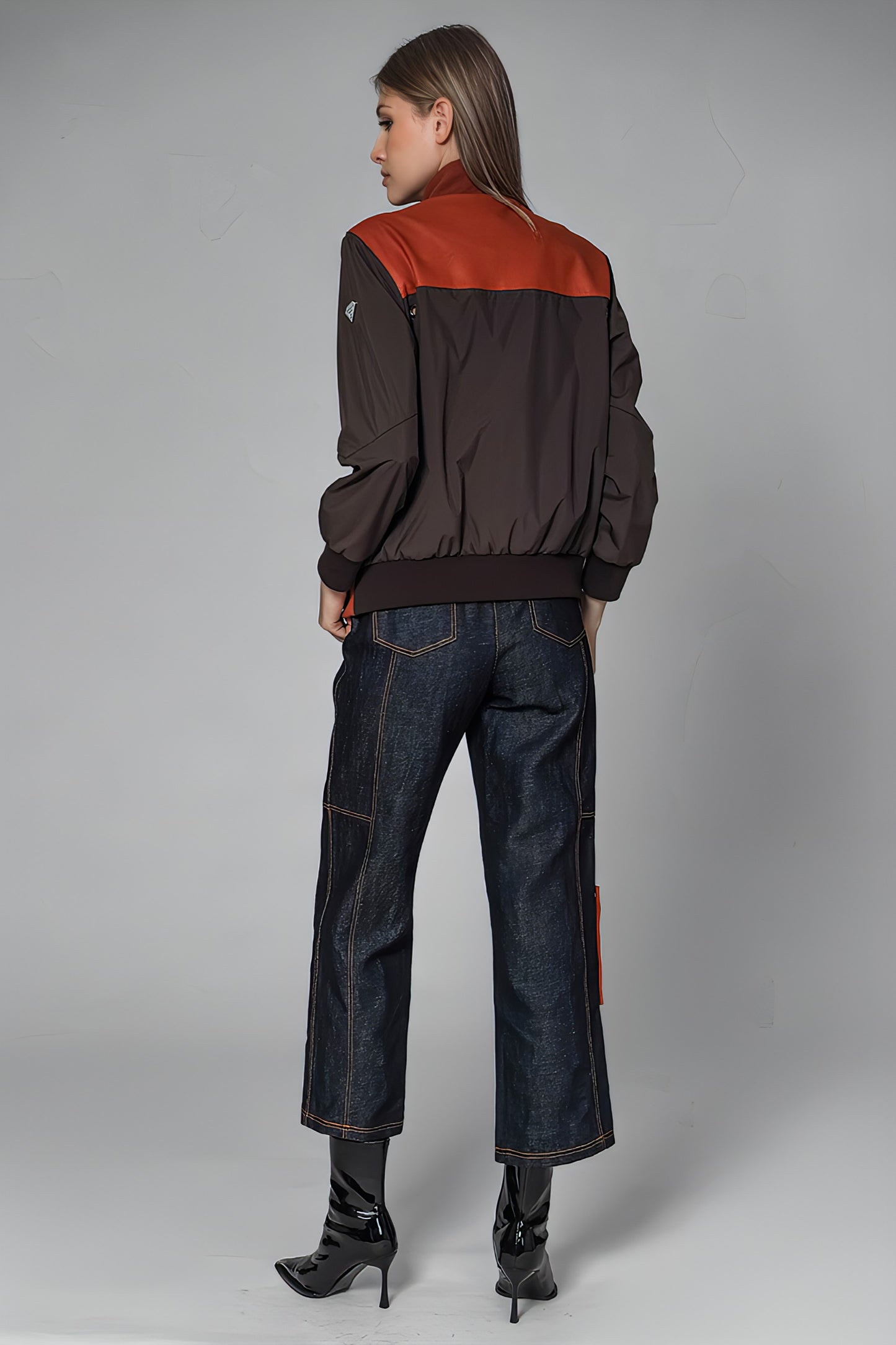 
                  
                    ORANGE/BLACK LEATHER-PANEL TRENCH JACKET
                  
                