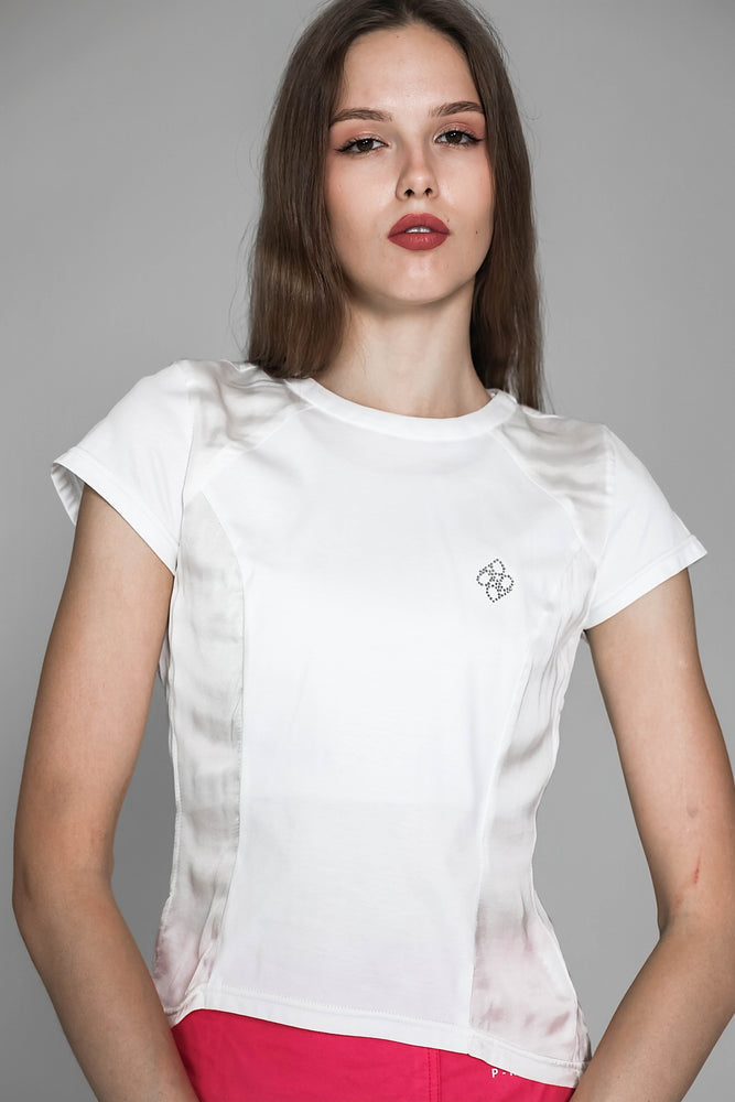 
                  
                    WHITE/BLACK COTTON SPLICED GABARDINE SLIM-FIT T-SHIRT
                  
                