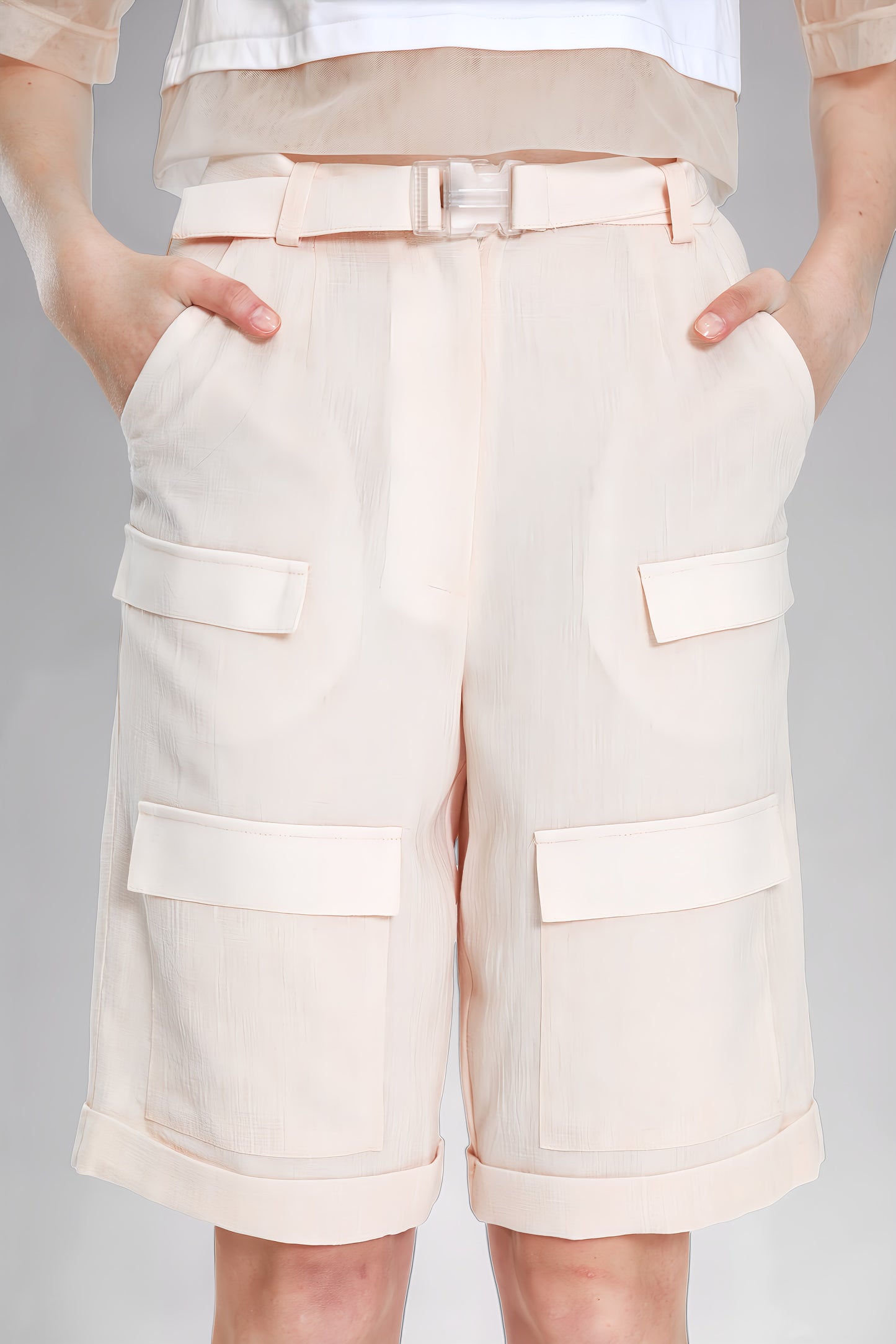 
                  
                    LIGHT BLUE / PINK ORANGE LINEN LOOSE-FIT CASUAL BERMUDA SHORTS
                  
                