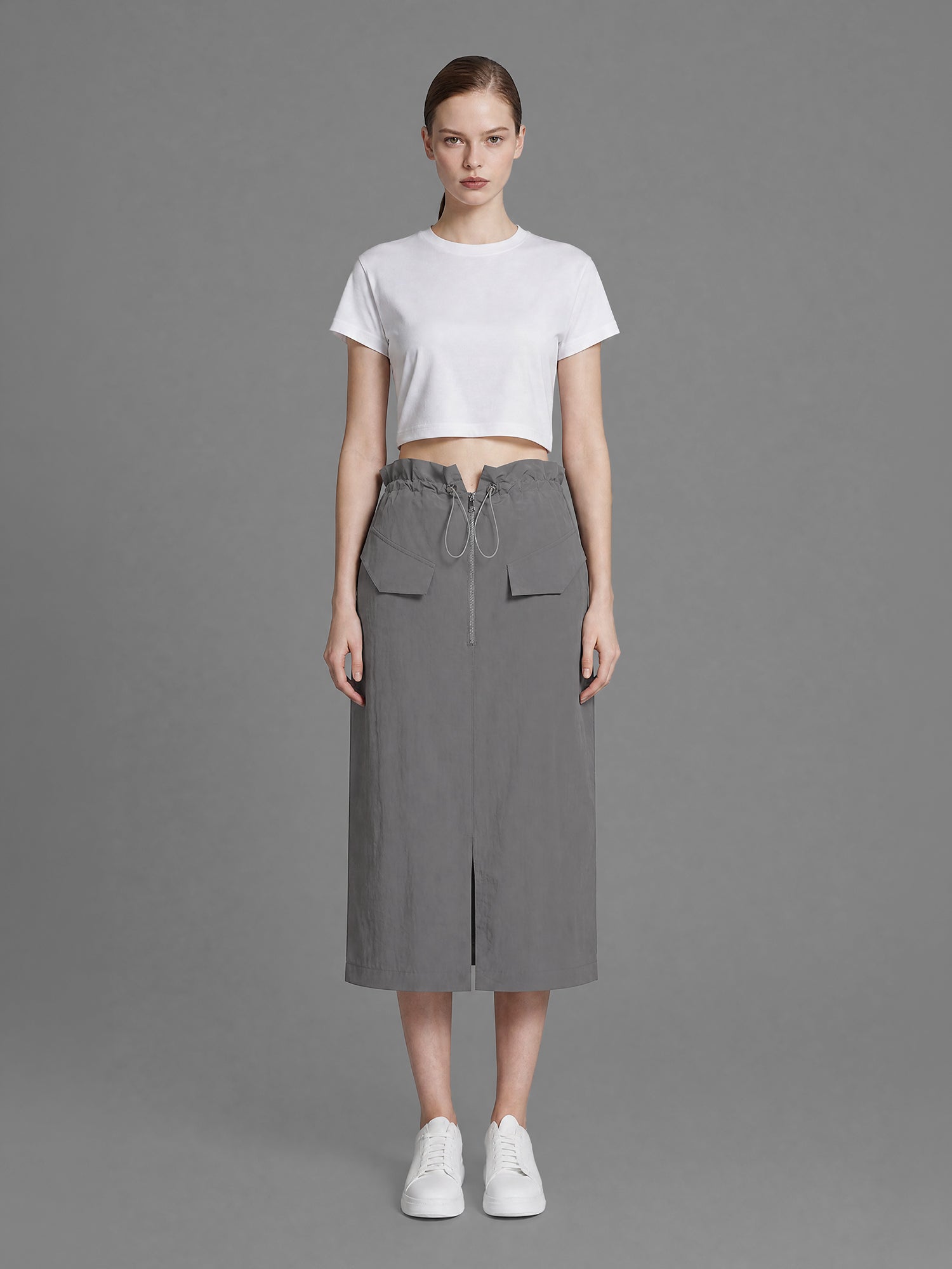 CLASSIC BLACK/MIDNIGHT GRAY CASUAL TRENCH LONG SKIRT