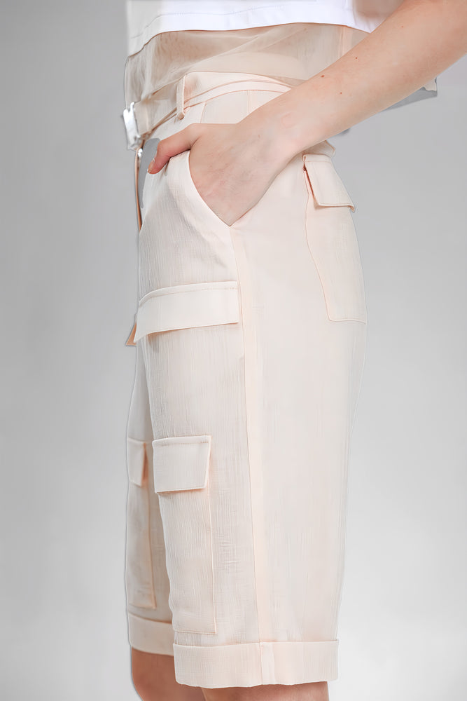 
                  
                    LIGHT BLUE / PINK ORANGE LINEN LOOSE-FIT CASUAL BERMUDA SHORTS
                  
                