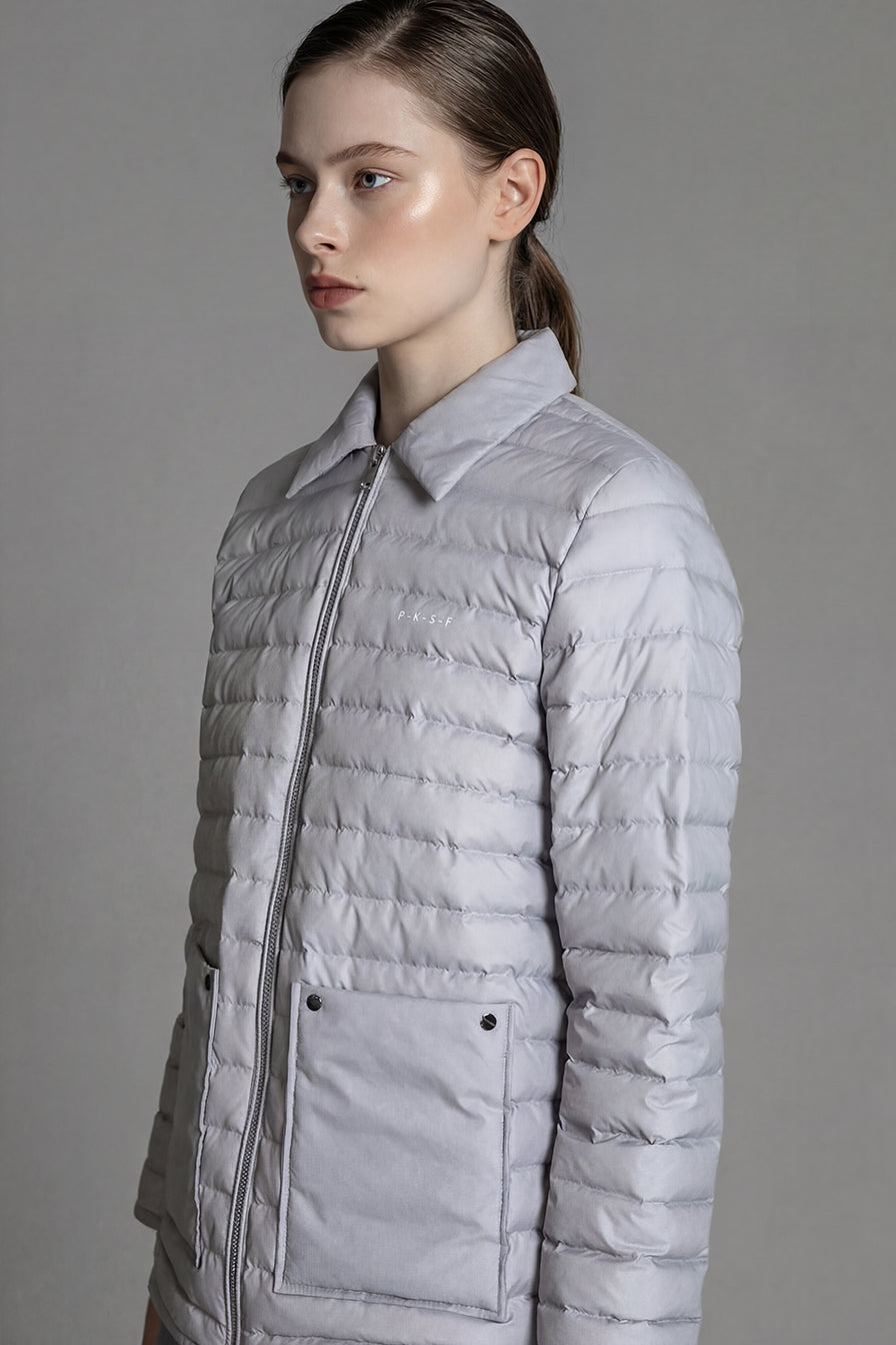 
                  
                    GREY/WHITE TRENCH-STYLE QUILTED JACKET
                  
                