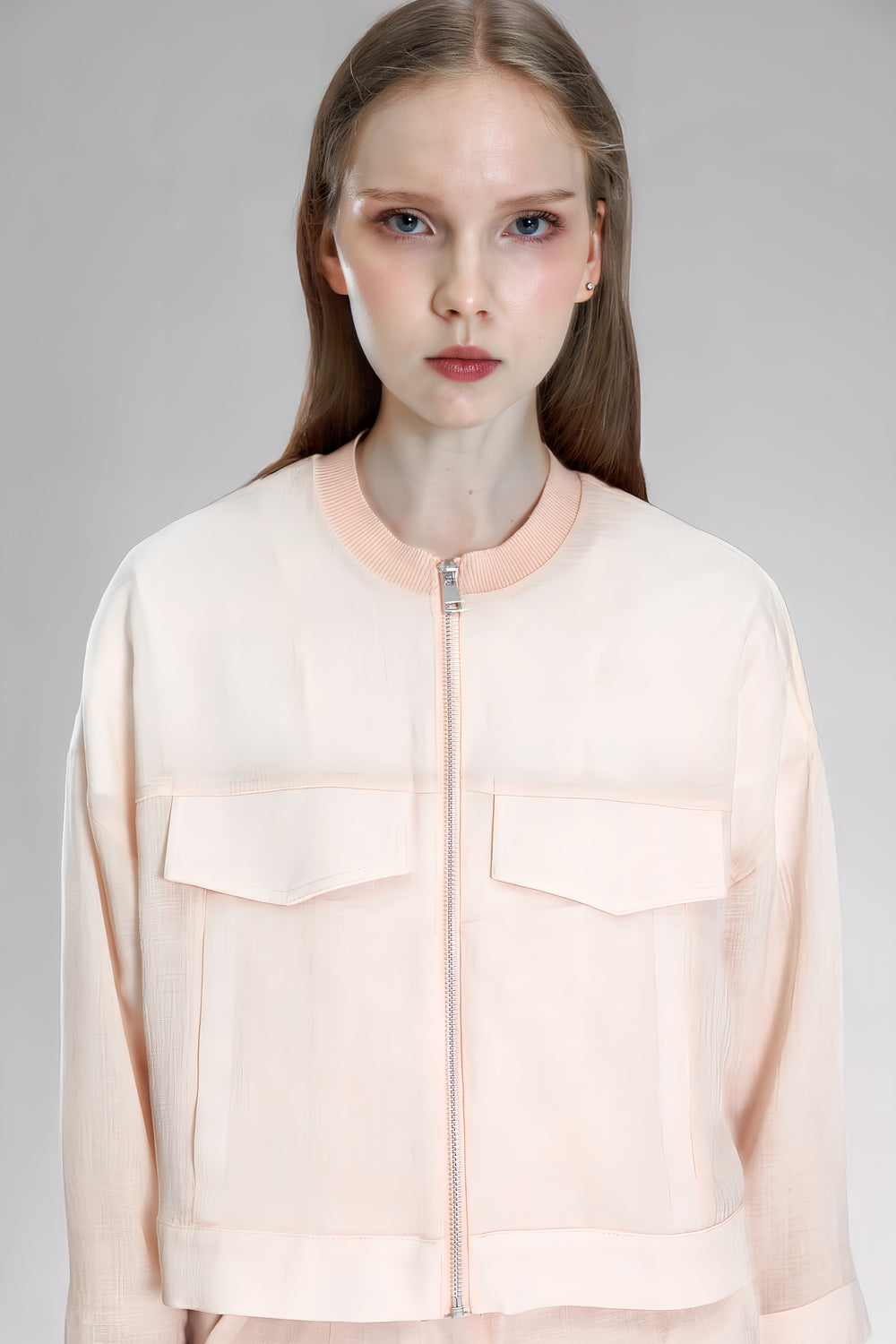 LIGHT BLUE / PINK ORANGE LINEN SHORT CASUAL JACKET