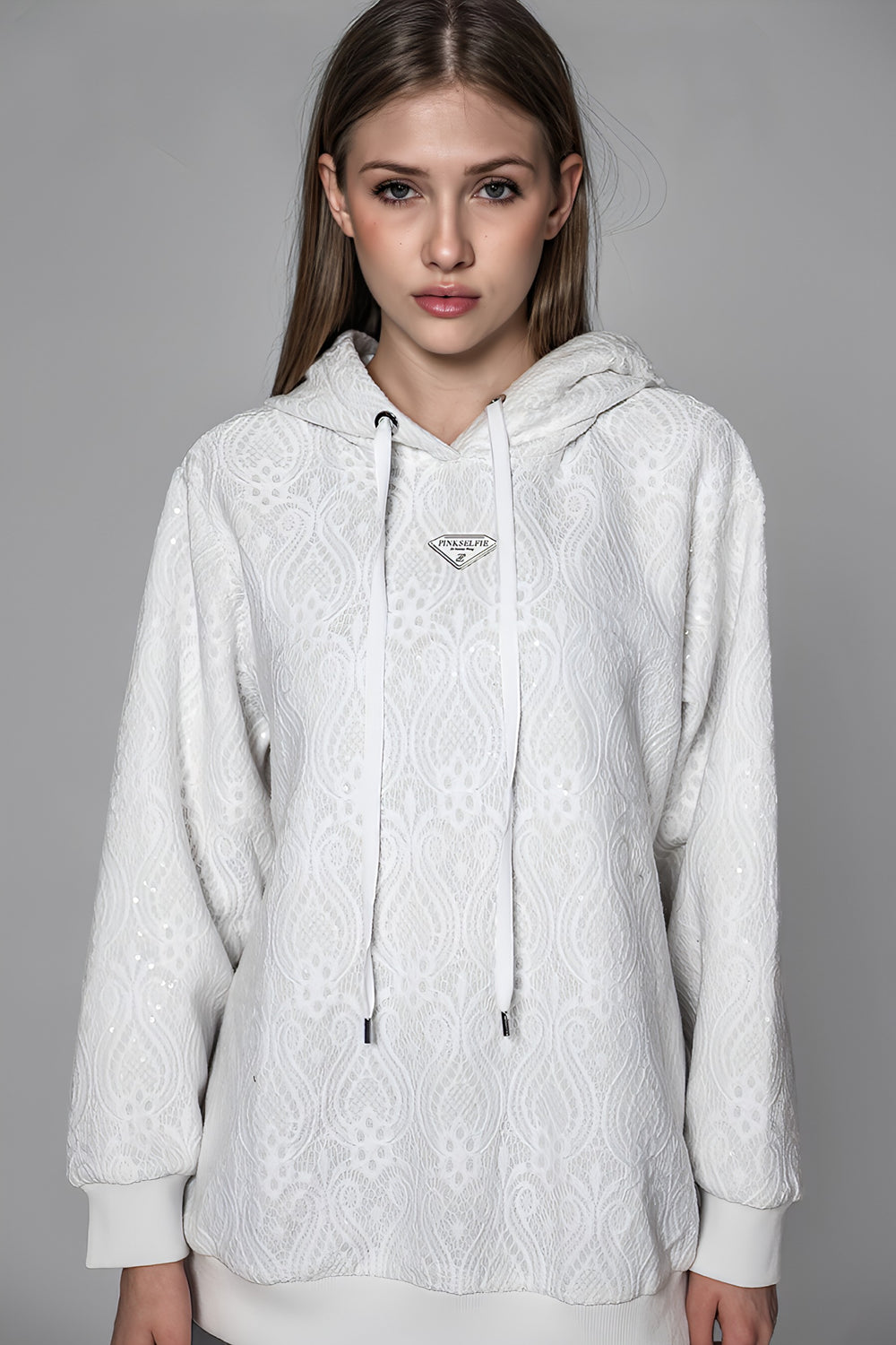 BLACK/WHITE WOOL-BLEND HOODED LONG TEE