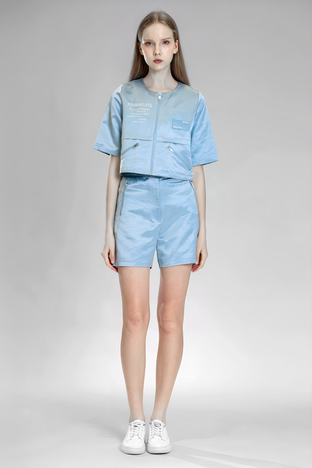 PEACOCK PINK / BLUE SAND-DYED LINEN SHORTS
