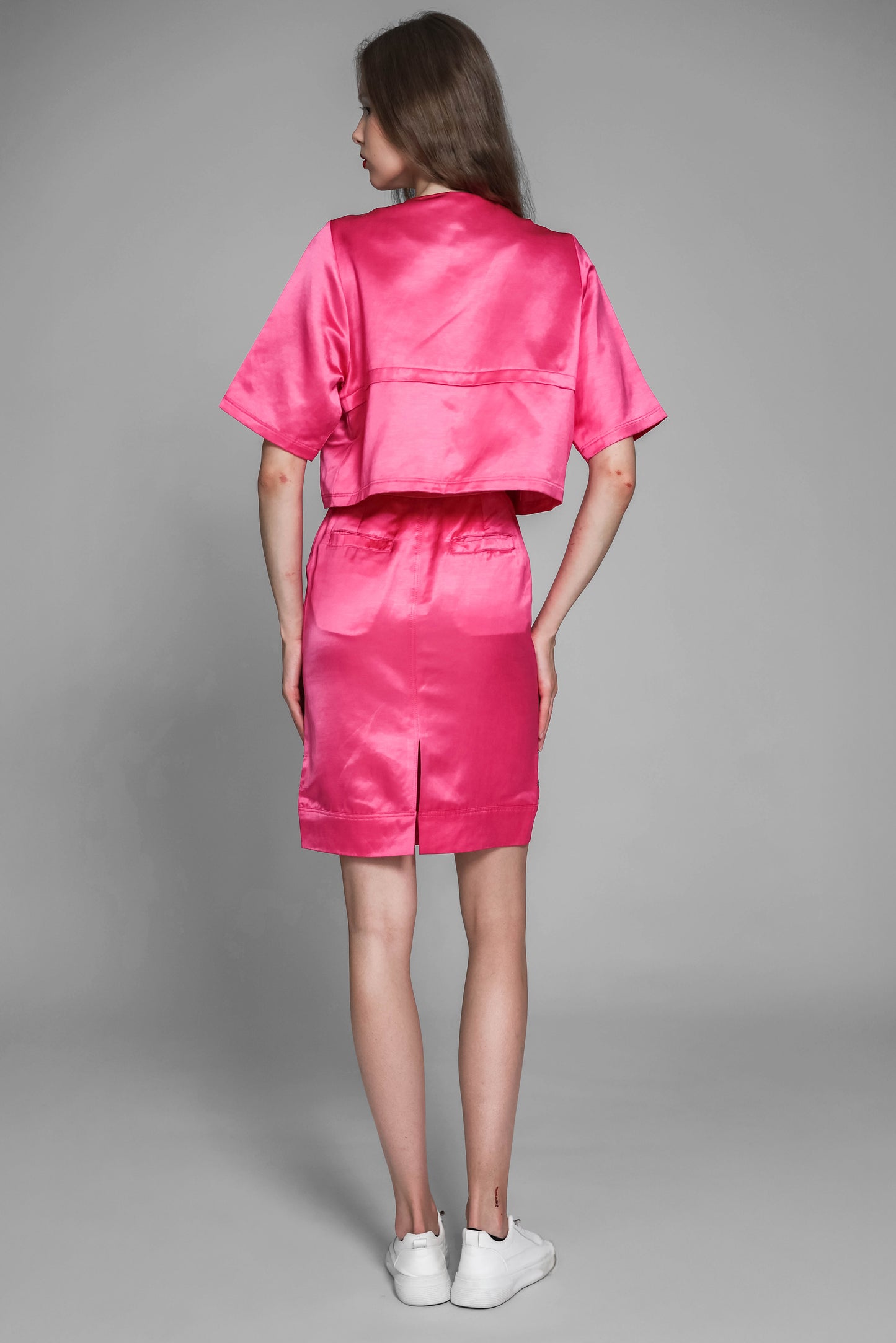 
                  
                    PEACOCK PINK / BLUE SAND-DYED LINEN STRAIGHT-LEG CASUAL SKIRT
                  
                