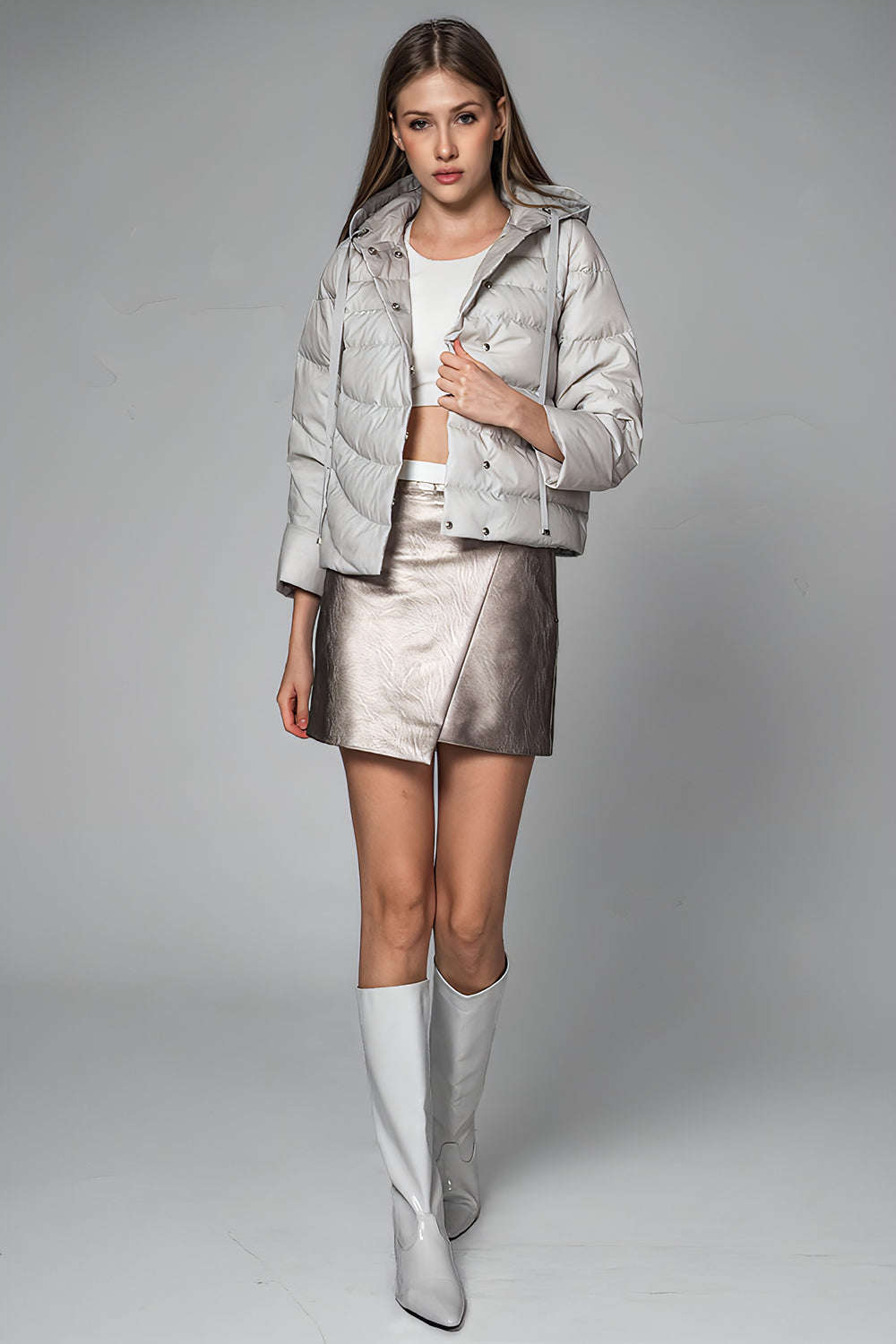 GRAY-BLUE/GOLD LEATHER FITTED SKIRT