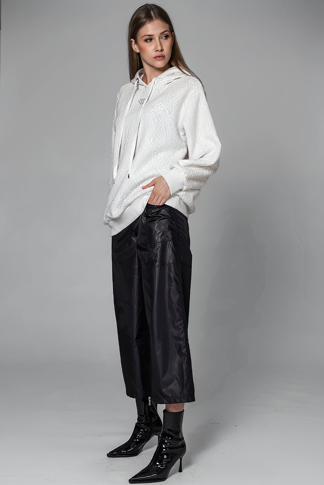 
                  
                    BLACK/WHITE WOOL-BLEND HOODED LONG TEE
                  
                