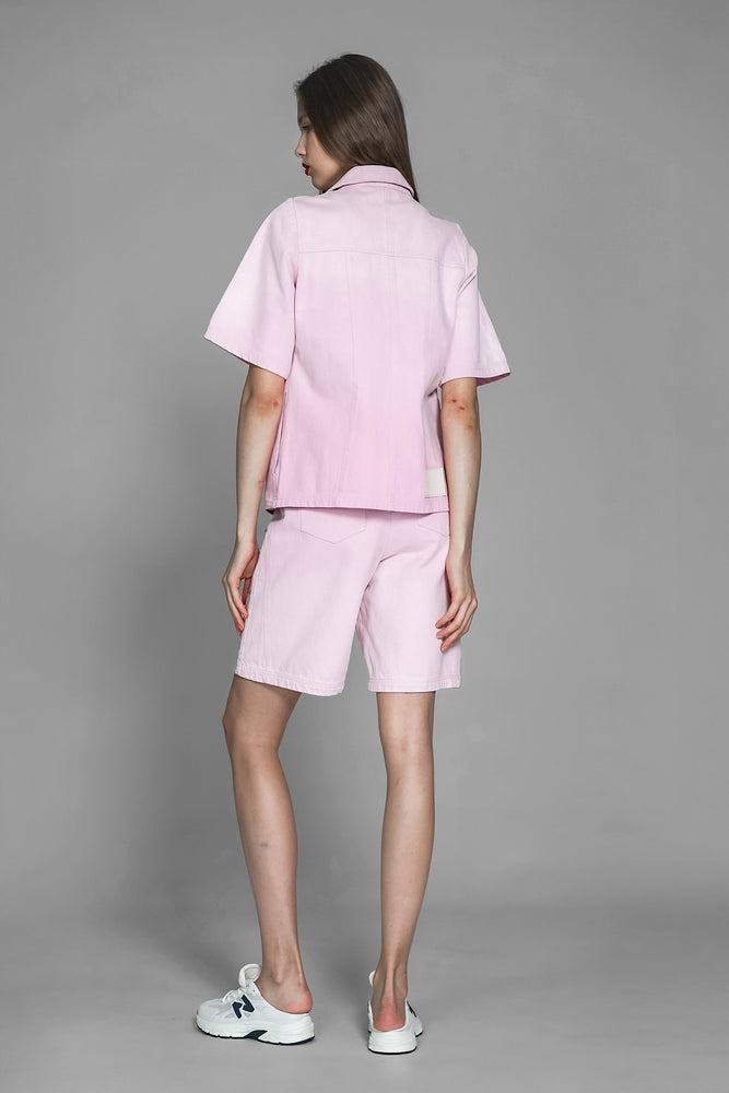 
                  
                    ICE BLUE/EXTRAORDINARY PINK THICK COTTON GRADIENT WASH DENIM BERMUDA SHORTS
                  
                