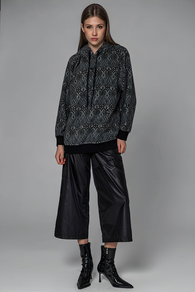 
                  
                    BLACK/WHITE WOOL-BLEND HOODED LONG TEE
                  
                