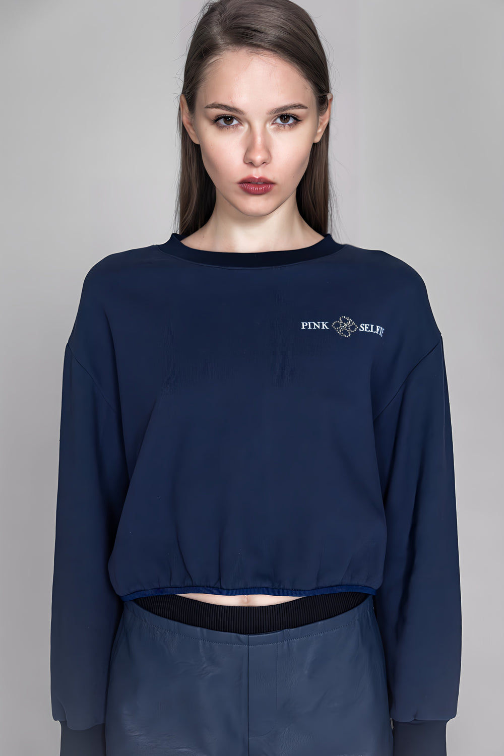 DARK BLUE / YELLOW CROPPED SWEATSHIRT TEE