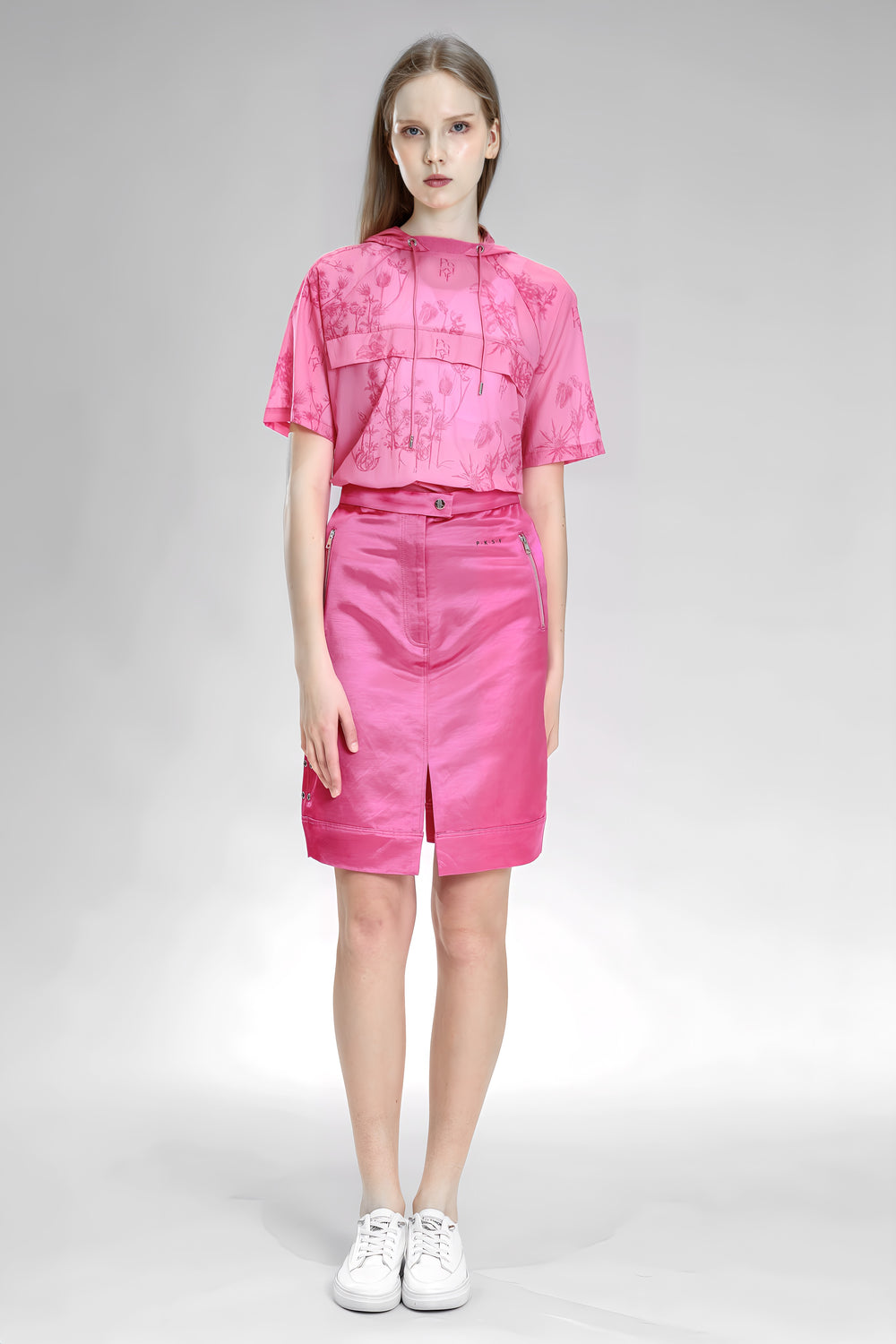 PEACOCK PINK / BLUE SAND-DYED LINEN STRAIGHT-LEG CASUAL SKIRT