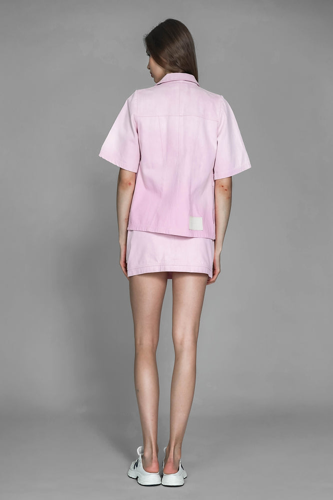 
                  
                    ICE BLUE/EXTRAORDINARY PINK THICK COTTON GRADIENT WASH DENIM SKIRT
                  
                