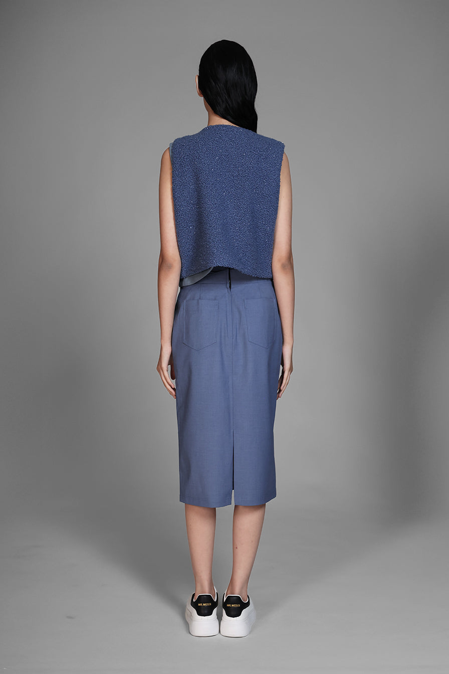 
                  
                    GREY / BLUE TAILORED TRENCH MID-LENGTH PENCIL SKIRT
                  
                