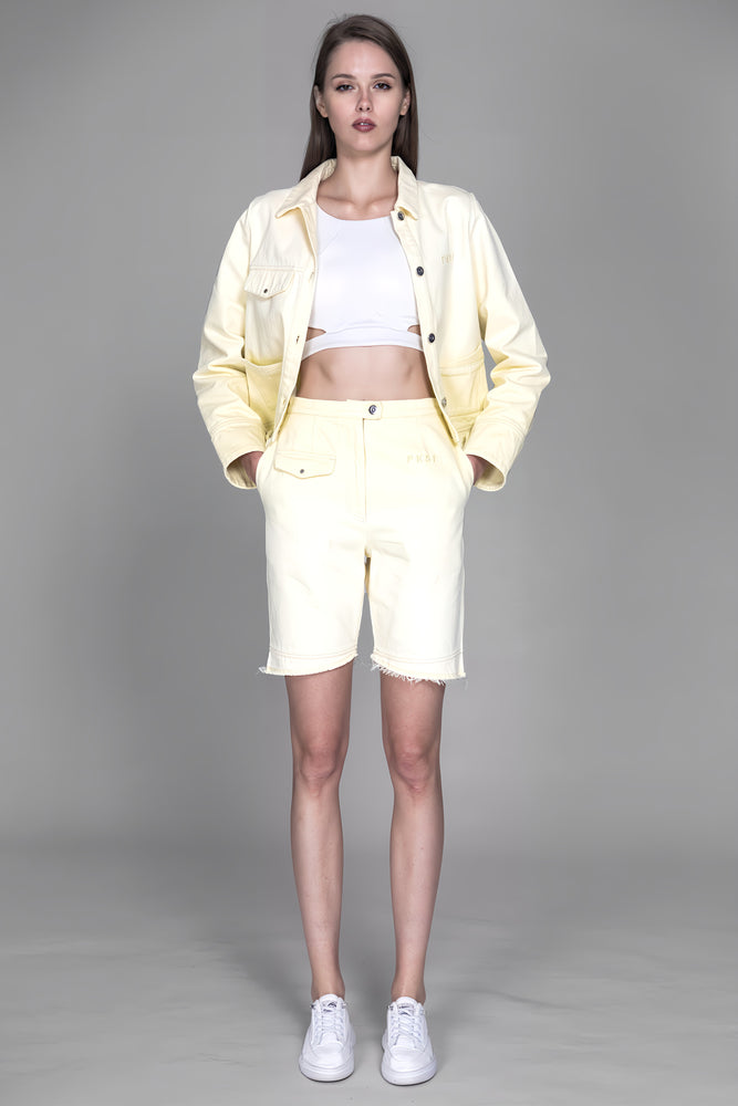 
                  
                    LIGHT YELLOW / SKIN BROWN HEAVY COTTON GRADIENT WASHED DENIM SHORTS
                  
                
