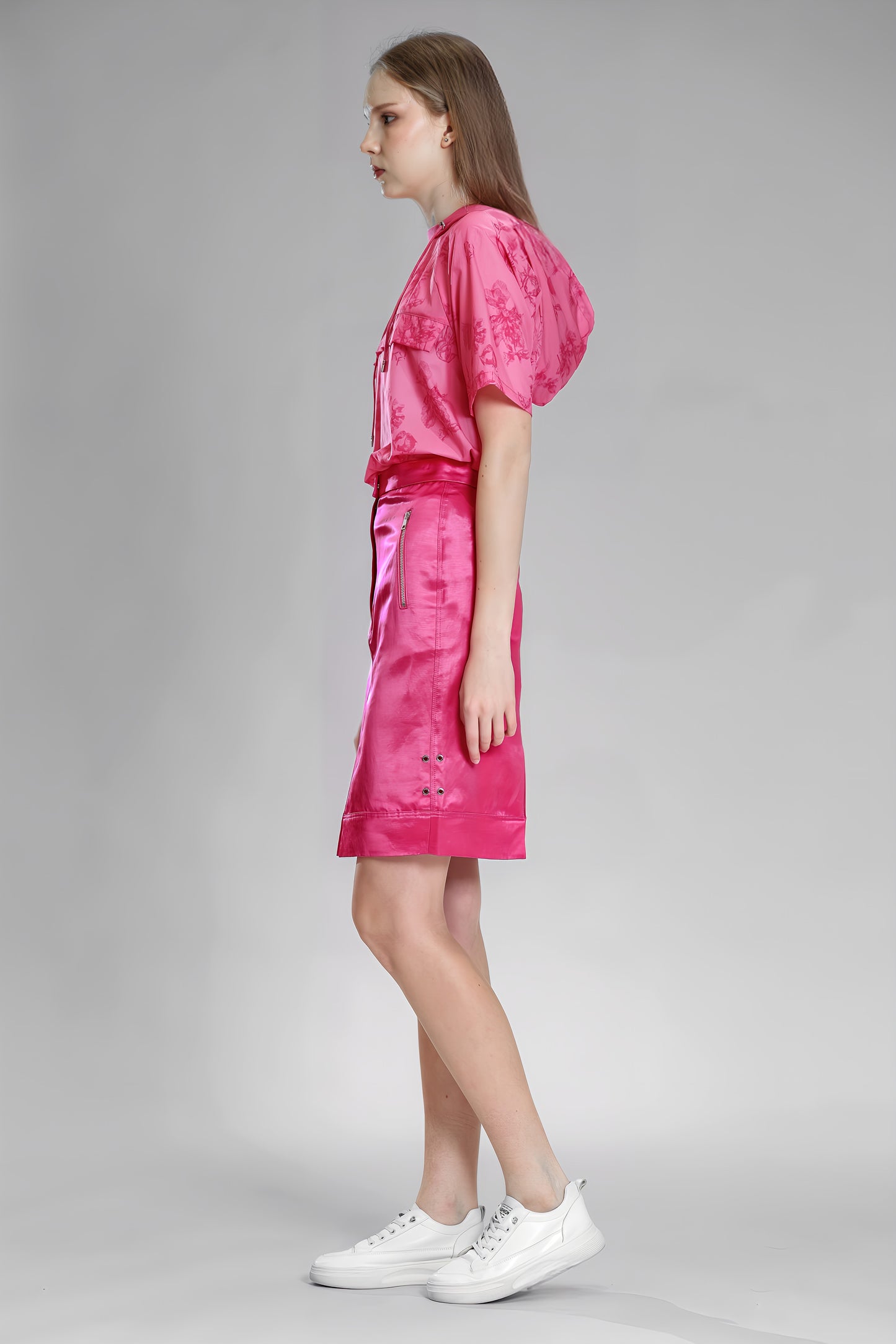 
                  
                    PEACOCK PINK / BLUE SAND-DYED LINEN STRAIGHT-LEG CASUAL SKIRT
                  
                