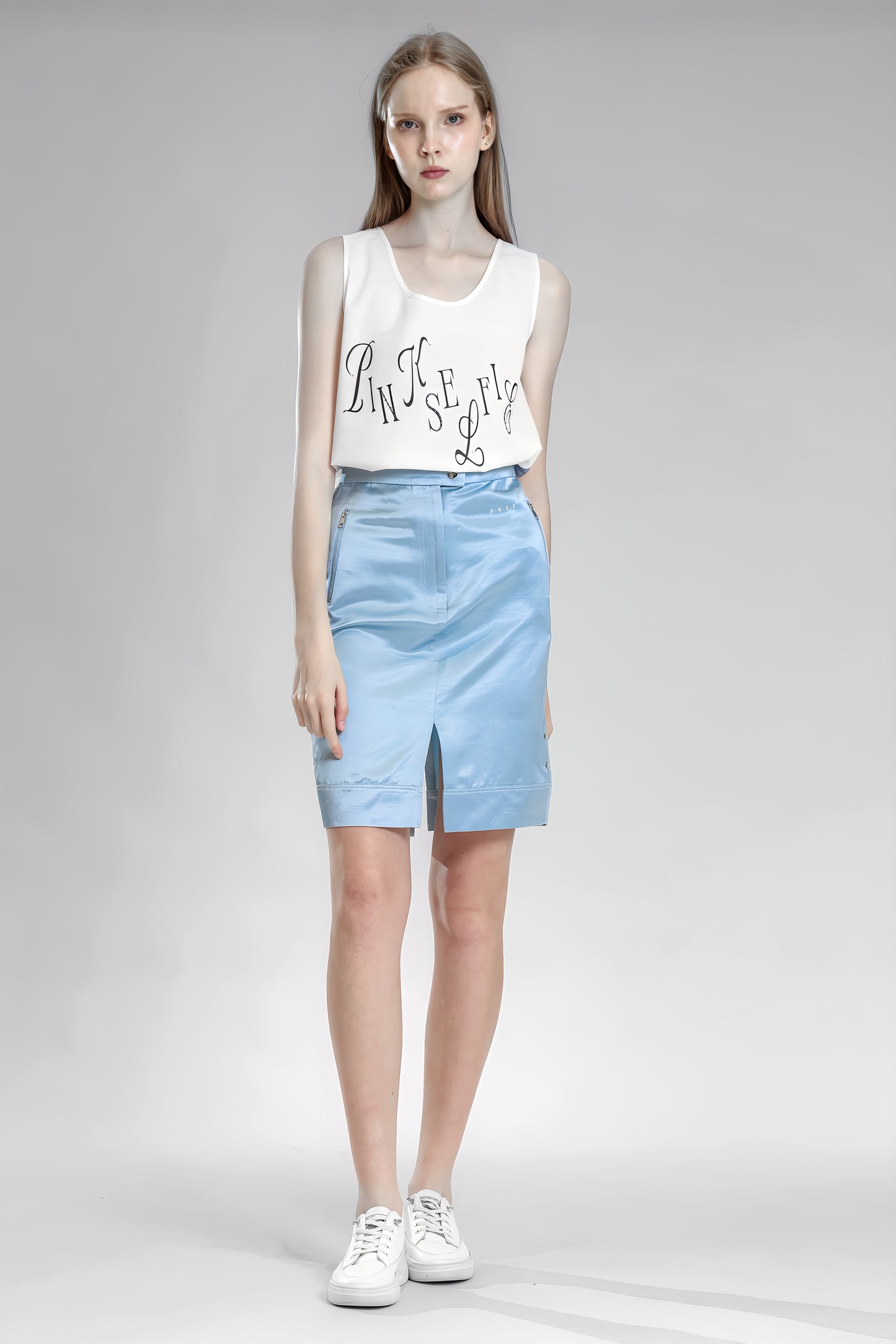 
                  
                    PEACOCK PINK / BLUE SAND-DYED LINEN STRAIGHT-LEG CASUAL SKIRT
                  
                