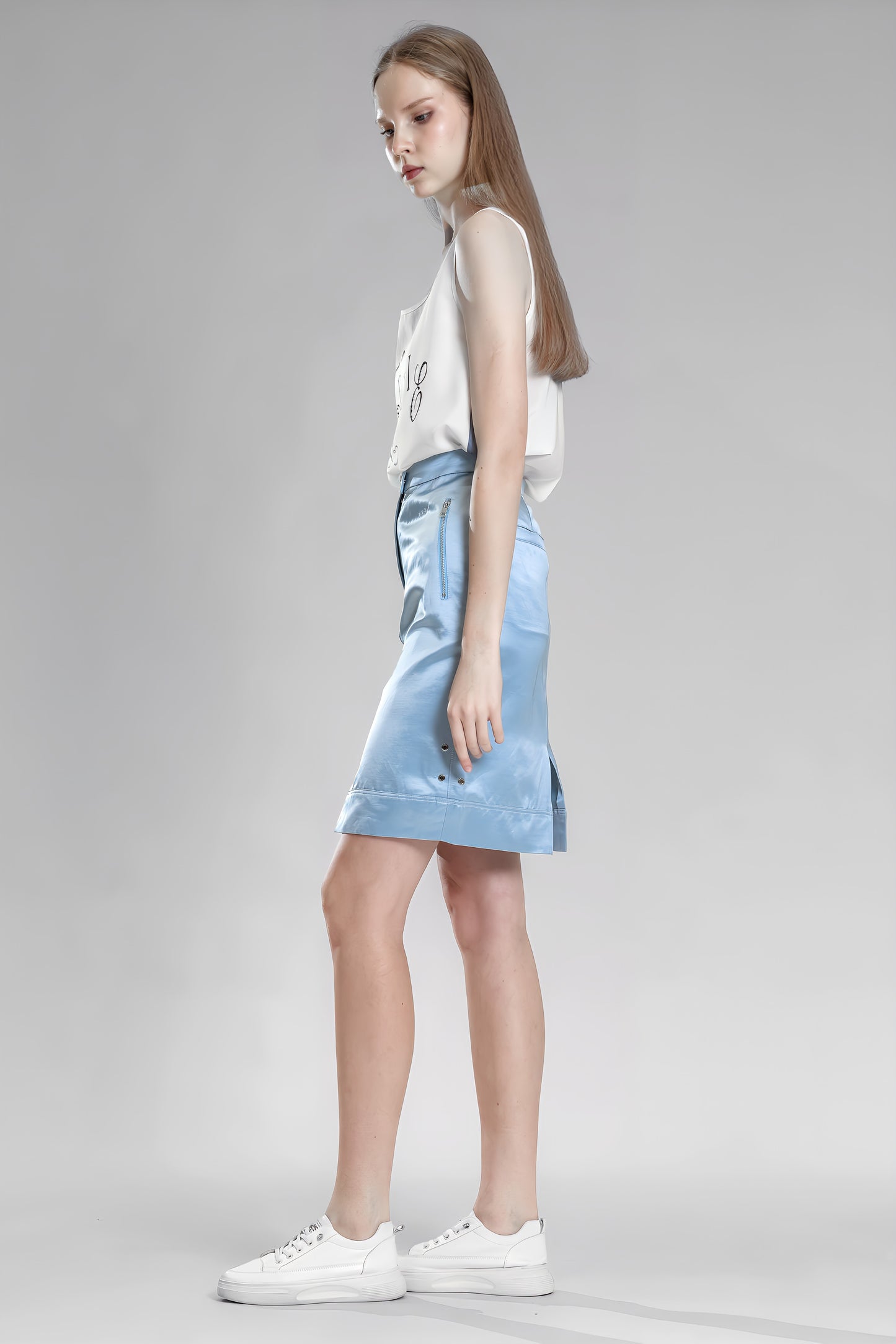 
                  
                    PEACOCK PINK / BLUE SAND-DYED LINEN STRAIGHT-LEG CASUAL SKIRT
                  
                