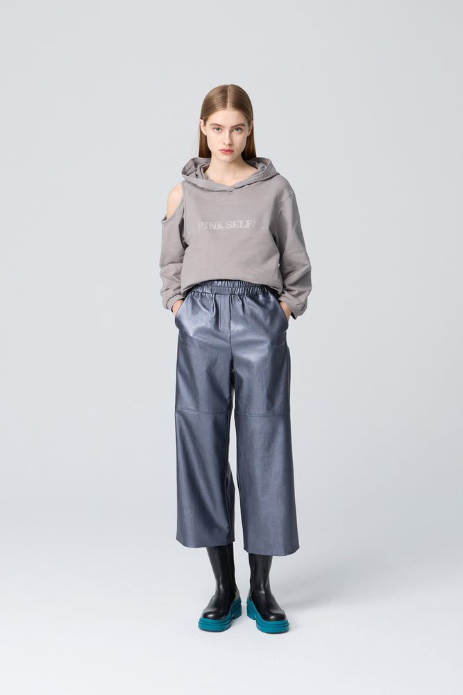 
                  
                    COPPER GOLD/SILVER BLUE LEATHER WIDE LEG PANTS
                  
                
