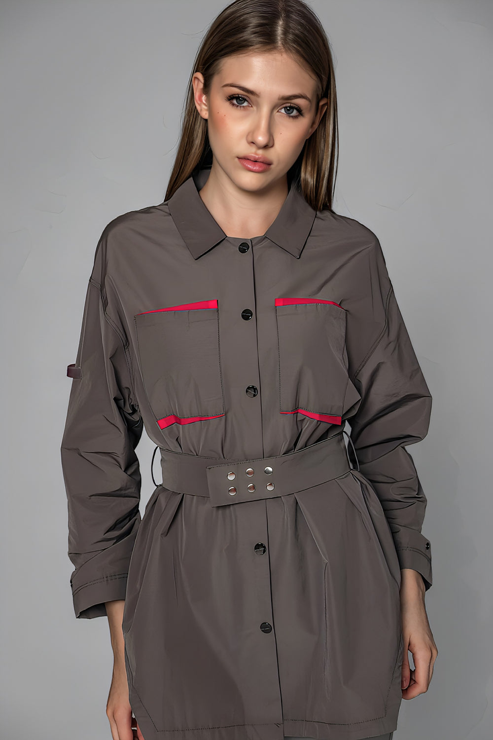 LIME GREEN/GLACIER GREY CONVERTIBLE SHIRT-BELTED TRENCH COAT