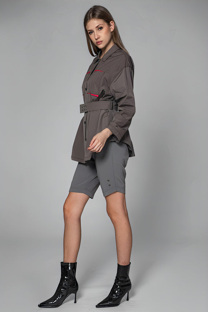 
                  
                    LIME GREEN/GLACIER GREY CONVERTIBLE SHIRT-BELTED TRENCH COAT
                  
                