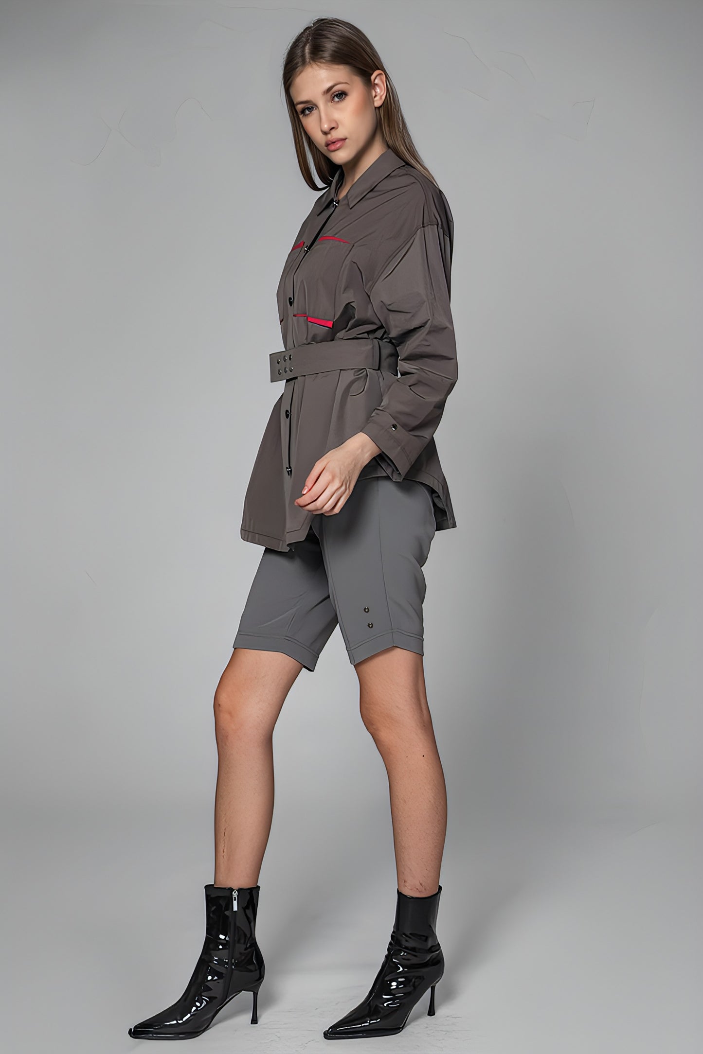 
                  
                    LIME GREEN/GLACIER GREY CONVERTIBLE SHIRT-BELTED TRENCH COAT
                  
                