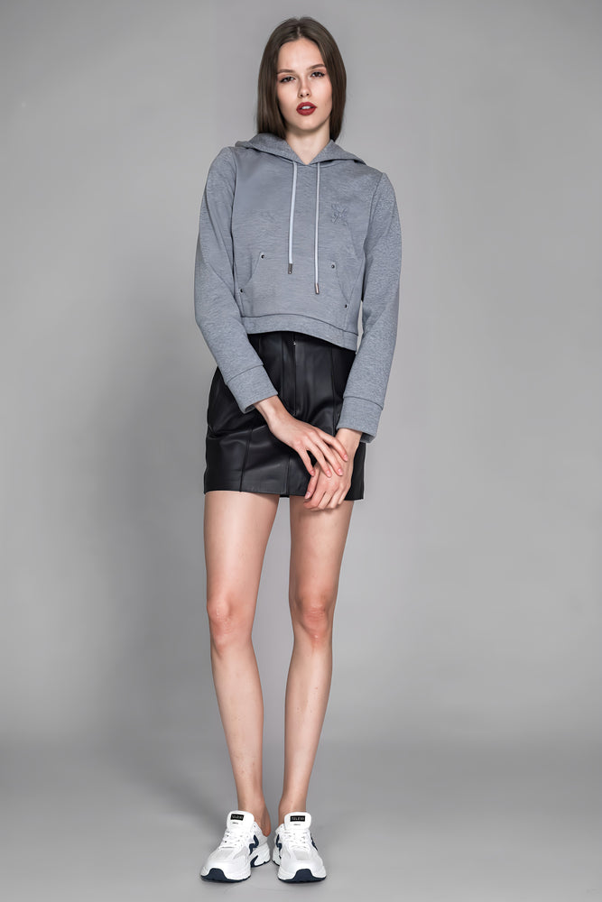 
                  
                    GRAY/PINK COTTON TOTEM EMBROIDERED CROPPED HOODIE
                  
                