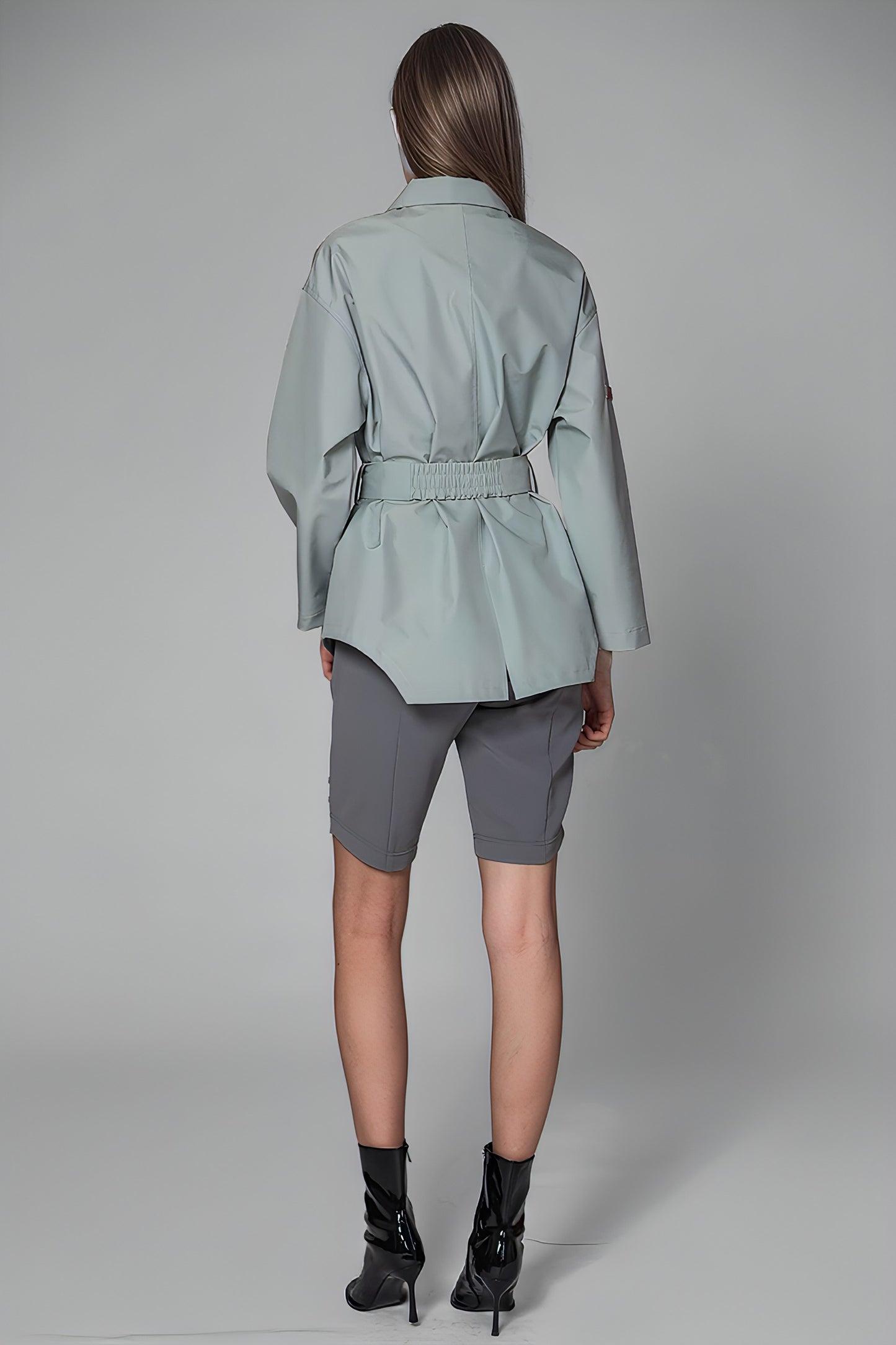 
                  
                    LIME GREEN/GLACIER GREY CONVERTIBLE SHIRT-BELTED TRENCH COAT
                  
                