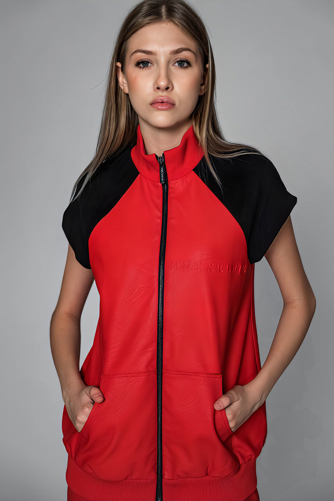 
                  
                    RED/BLACK LEATHER LONG VEST
                  
                