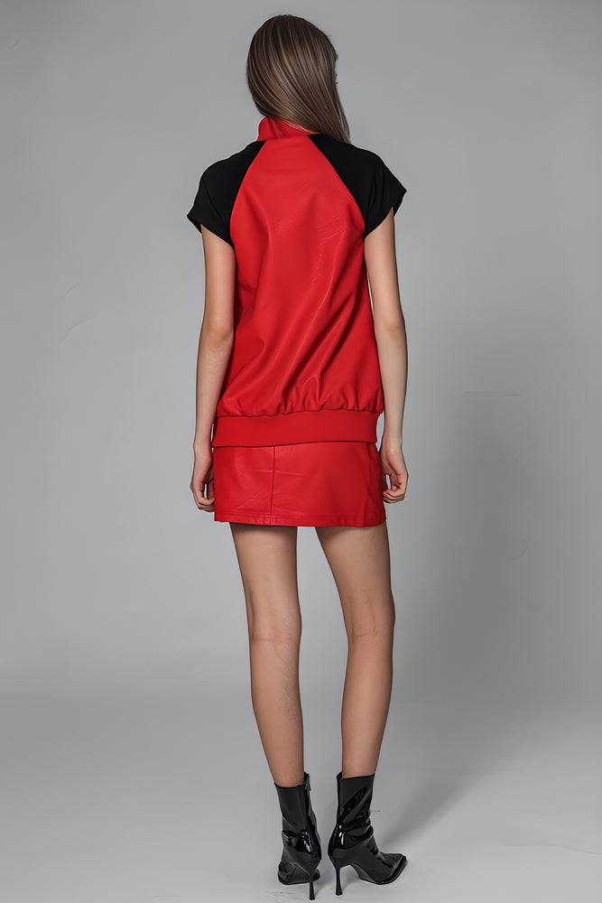 
                  
                    RED/BLACK ECO-LEATHER MINI SKIRT
                  
                