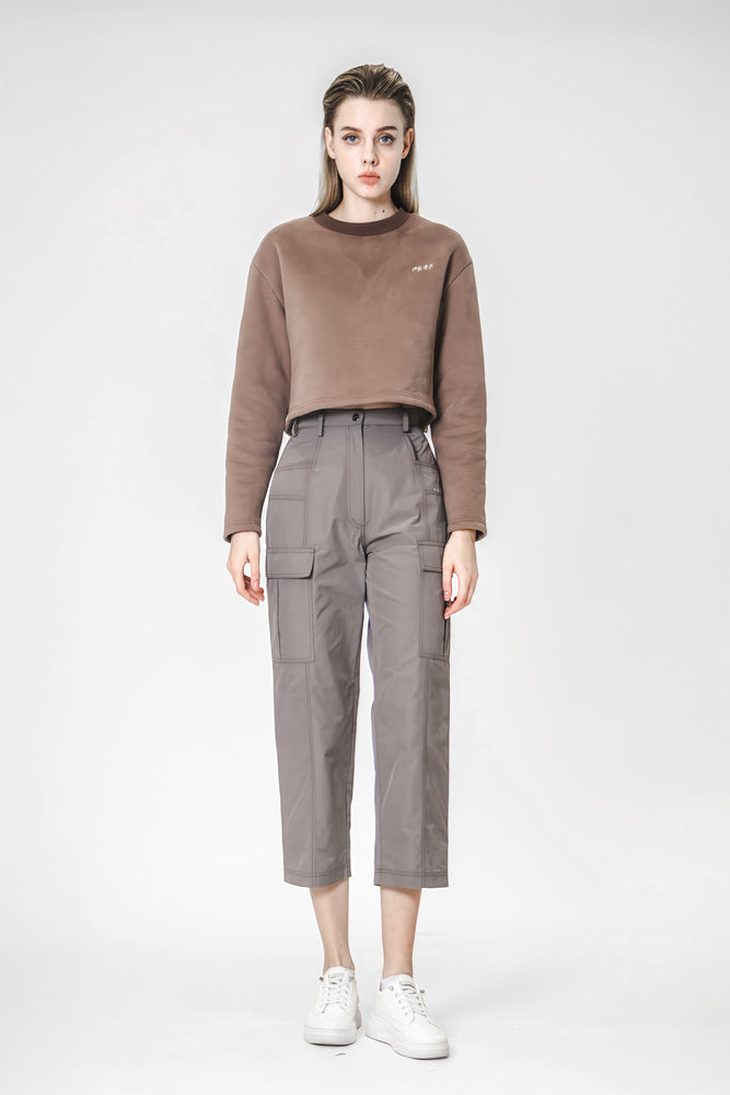 BROWN/DARK GREEN HIGH-WAIST CASUAL TROUSERS