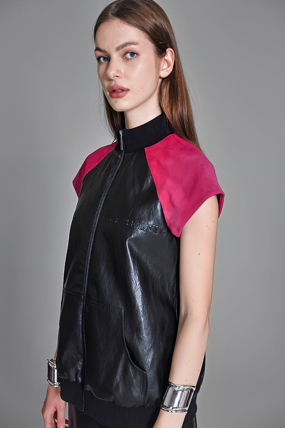 RED/BLACK LEATHER LONG VEST