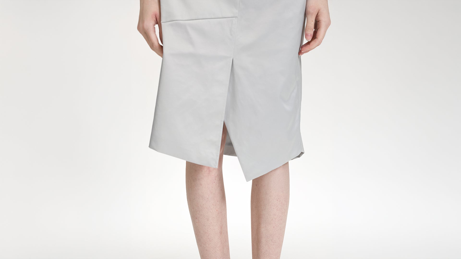 LIGHT GREY ASYMMETRICAL SLIT MID-LENGTH  SKIRT