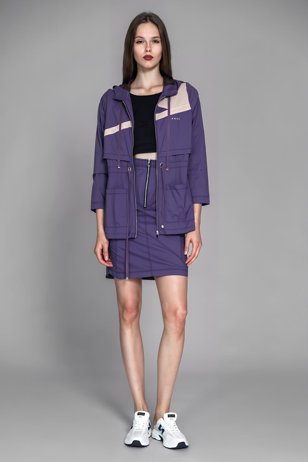PURPLE COLOR-BLOCKED TRENCH DRESS